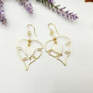 Handmade Gold Wire Leaf Shell Dangle Earrings / Minimalist Earrings / Boho Chic